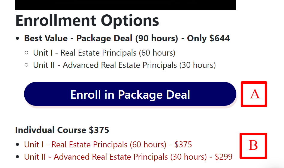 Online enrollment for real estate courses